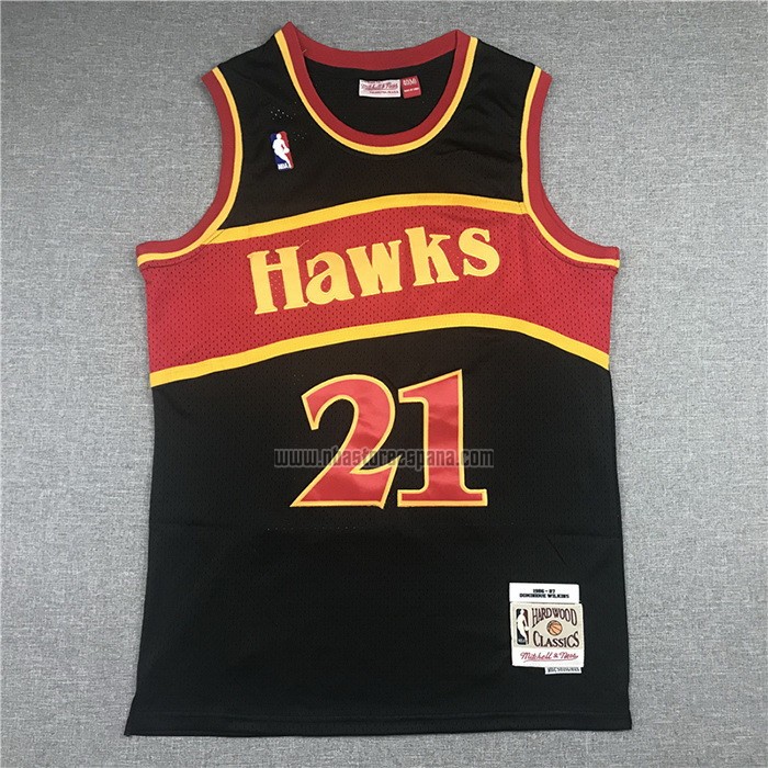 Camiseta Atlanta Hawks Dominique Wilkins NO 21 Mitchell & Ness 1986-87 Negro